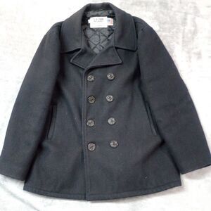 Vintage Schott US‎ 740N Black Wool Pea Coat Jacket Mens Size 46 Made in USA